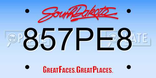 857PE8 South Dakota License Plate