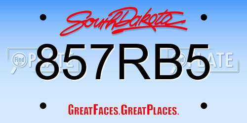 857RB5 South Dakota License Plate