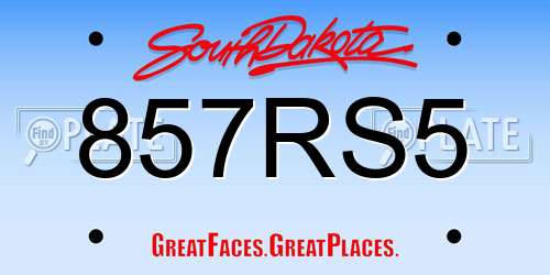 857RS5 South Dakota License Plate
