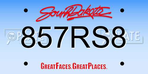 857RS8 South Dakota License Plate