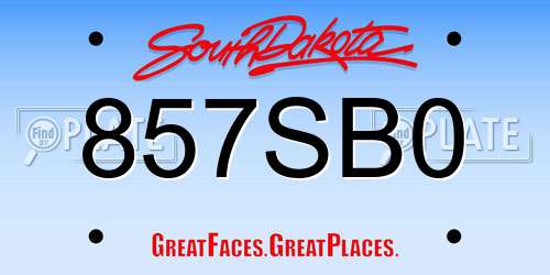 857SB0 South Dakota License Plate