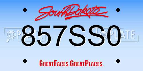 857SS0 South Dakota License Plate