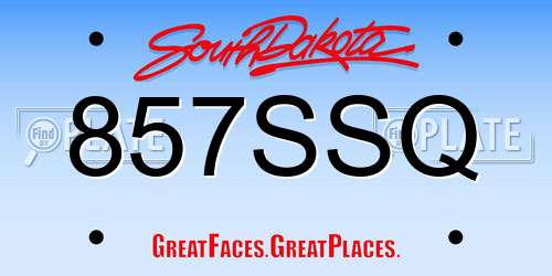 857SSQ South Dakota License Plate
