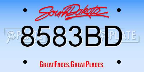 8583BD South Dakota License Plate