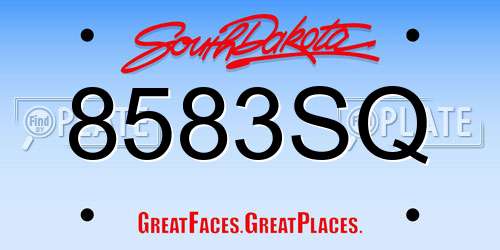 8583SQ South Dakota License Plate