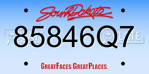85846Q7 South Dakota License Plate