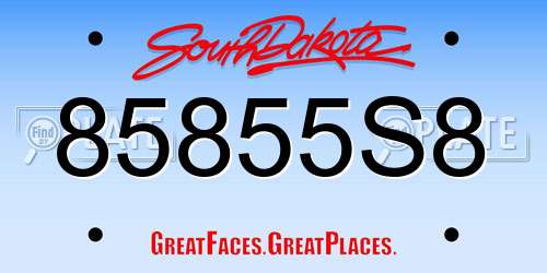 85855S8 South Dakota License Plate