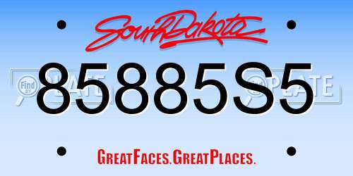 85885S5 South Dakota License Plate