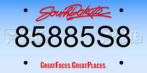 85885S8 South Dakota License Plate