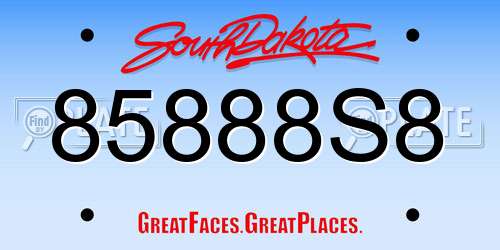 85888S8 South Dakota License Plate