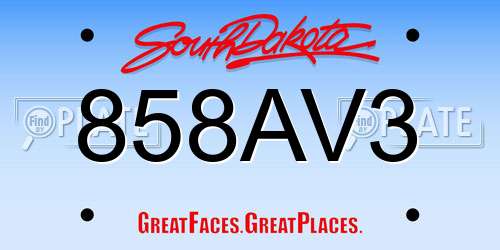 858AV3 South Dakota License Plate