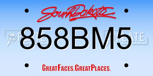 858BM5 South Dakota License Plate