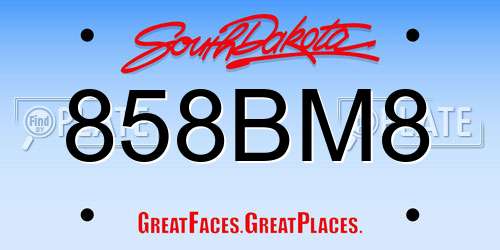858BM8 South Dakota License Plate