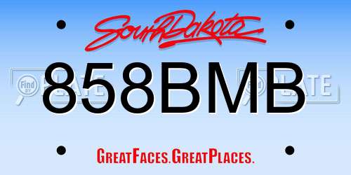 858BMB South Dakota License Plate