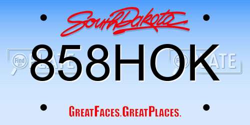 858HOK South Dakota License Plate