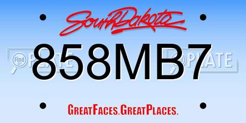 858MB7 South Dakota License Plate
