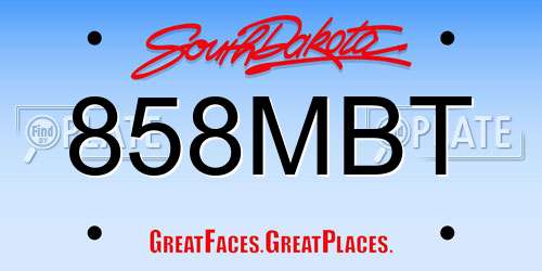 858MBT South Dakota License Plate