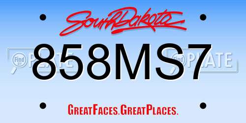 858MS7 South Dakota License Plate