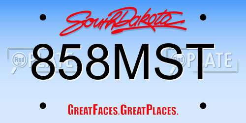 858MST South Dakota License Plate