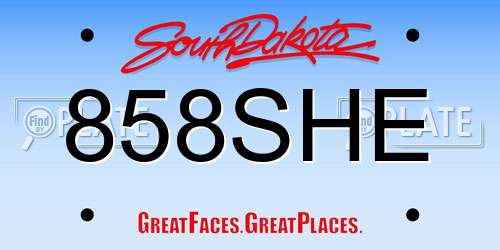 858SHE South Dakota License Plate
