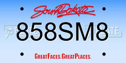 858SM8 South Dakota License Plate
