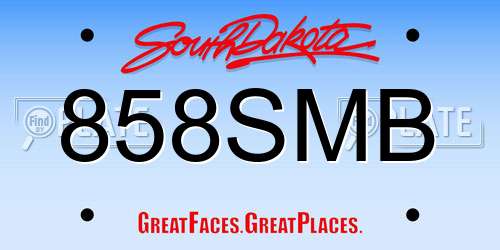 858SMB South Dakota License Plate