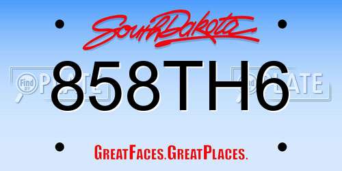 858TH6 South Dakota License Plate