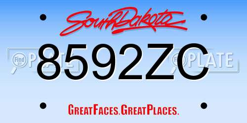 8592ZC South Dakota License Plate