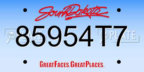 85954T7 South Dakota License Plate