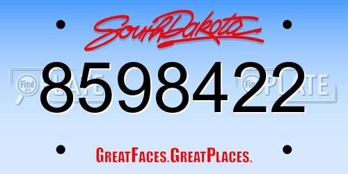 8598422 South Dakota License Plate