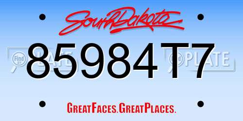 85984T7 South Dakota License Plate