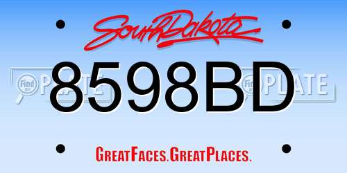 8598BD South Dakota License Plate