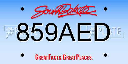 859AED South Dakota License Plate