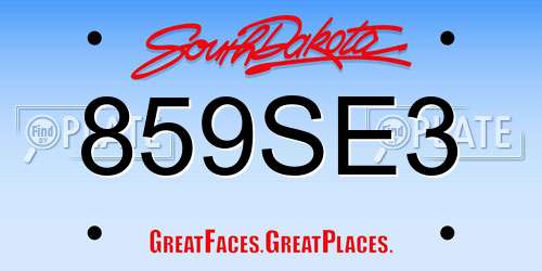 859SE3 South Dakota License Plate