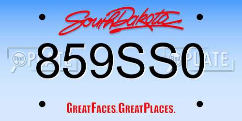 859SS0 South Dakota License Plate