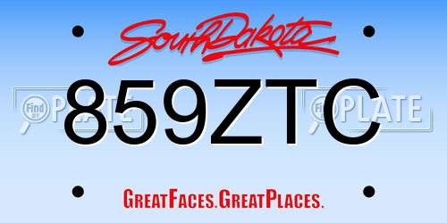 859ZTC South Dakota License Plate