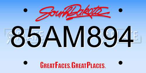 85AM894 South Dakota License Plate