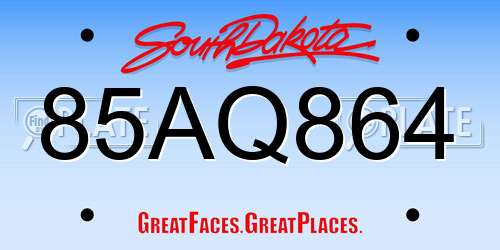 85AQ864 South Dakota License Plate