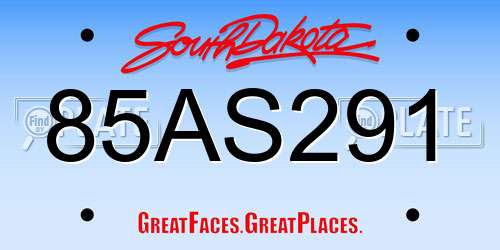 85AS291 South Dakota License Plate
