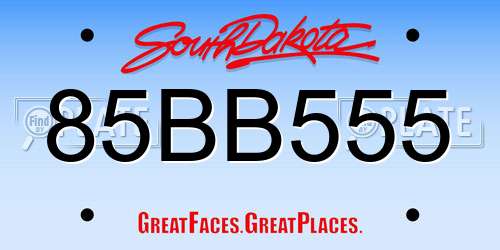 85BB555 South Dakota License Plate