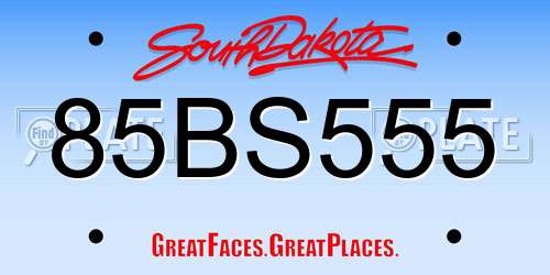 85BS555 South Dakota License Plate