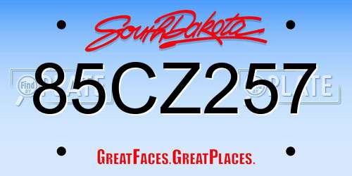 85CZ257 South Dakota License Plate