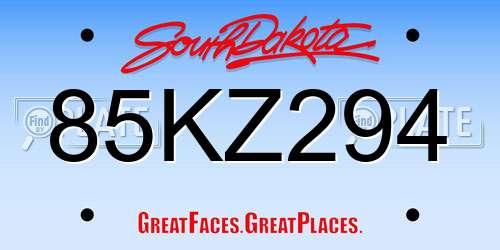 85KZ294 South Dakota License Plate