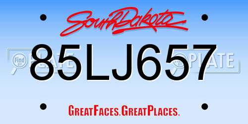 85LJ657 South Dakota License Plate