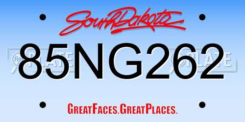 85NG262 South Dakota License Plate
