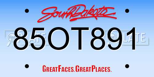 85OT891 South Dakota License Plate