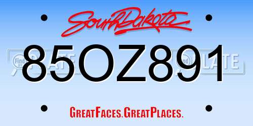 85OZ891 South Dakota License Plate