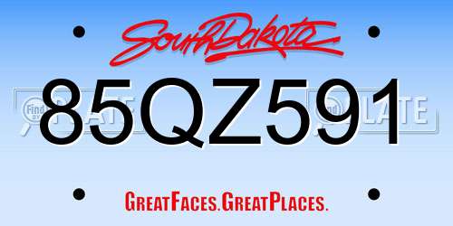 85QZ591 South Dakota License Plate