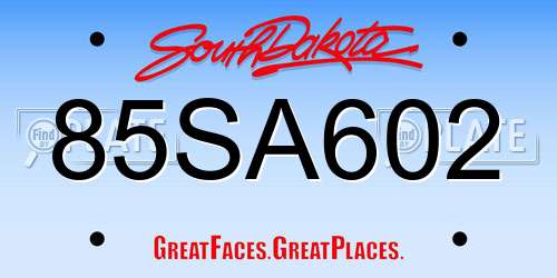 85SA602 South Dakota License Plate