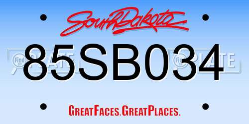 85SB034 South Dakota License Plate
